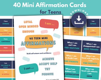 Teenager Affirmation Mini Karten | Positivität Karten | Selbstwertgefühl, Vertrauen, Wachstumsdenken, Bewältigungsfähigkeiten, Digitale Affirmationen | DRUCKBAR