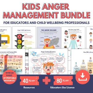 Anger Management for Kids PRINTABLE Bundle for Professional Use by Teachers, Counselors, Therapists or Emotion Coaching | Emotion Regulation