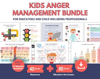 Anger Management for Kids PRINTABLE Bundle for Professional Use by Teachers, Counselors, Therapists or Emotion Coaching | Emotion Regulation