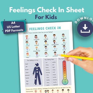 Feelings Worksheet for Kids to Identify Emotions | PRINTABLE Feelings Check In Sheet | Child Mental Health | Social Emotional Learning