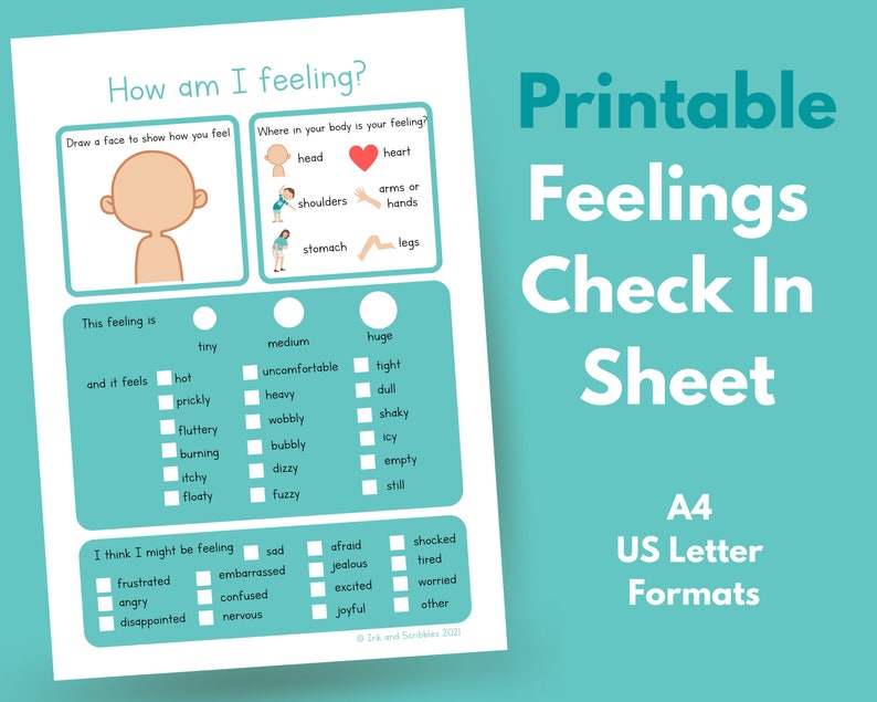 Feelings Check In Sheet PRINTABLE Identifying Feelings | Etsy