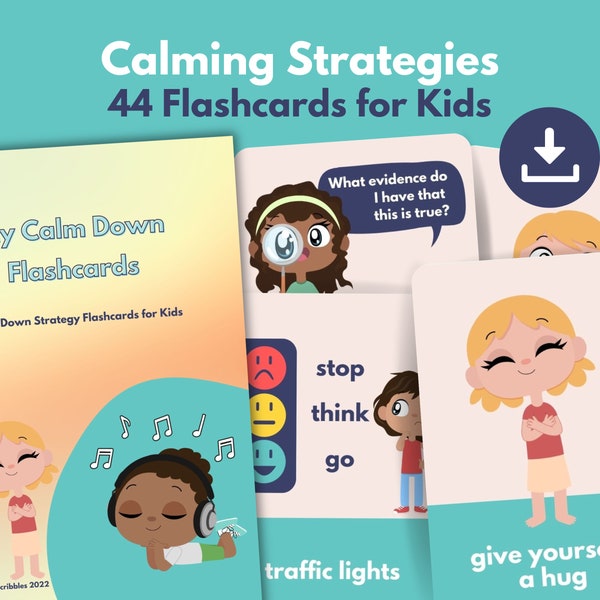 Calm Down Cards for Kids Strategies, PRINTABLE Calming Technique Flashcards | Regulation Strategies  | Grounding Cards for Children