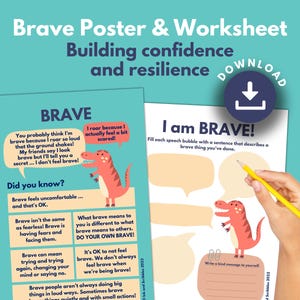 Brave Poster for Anxious Kids | PRINTABLE Resilience and Growth Mindset | Overcoming Worry Encouragement Cards | Kids Emotions