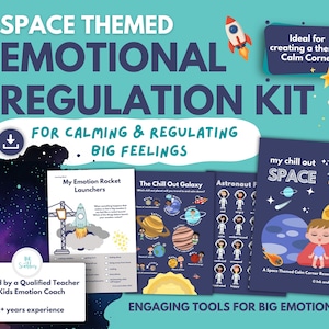Space Themed Kids Feelings, Emotional Regulation Worksheets, Calming Tools and Strategies, SEL Activities (PRINTABLE PDF)