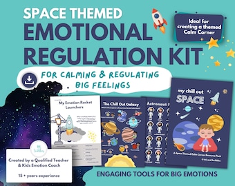 Space Themed Kids Feelings, Emotional Regulation Worksheets, Calming Tools and Strategies, SEL Activities (PRINTABLE PDF)