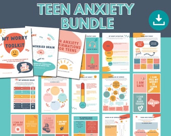 Teen Anxiety PRINTABLE Bundle | Coping Skills, Anxiety Relief Toolkit | Mental Health Worksheets for Teenagers | Kids Anxiety Resource