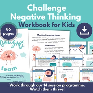 Negative Thinking, Cognitive Distortion CBT Worksheets PRINTABLE for Kids | Challenge Negative Self Talk Education Pack | Build Self Esteem