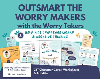 Anxiety Relief Activities for Kids | Negative Thinking CBT Worksheets, Emotional Regulation, Cognitive Distortions (PRINTABLE)