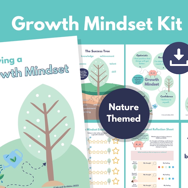 Growth Mindset PRINTABLE Worksheets for Kids | Building Resilience | Children's Goal Setting and Confidence | Growth Mindset Posters Quotes