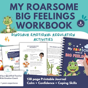 Dinosaur Emotional Regulation Workbook for Kids,  Big Feelings, Anger Management & SEL Activities | Printable Coping Skills Workbook Ages 6+