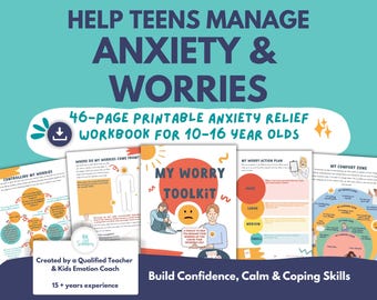 Teen Anxiety Workbook & Worksheets | CBT Coping Skills PRINTABLE | Ages 10–16 (Digital Download PDF)