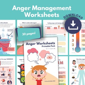 Anger Management Worksheets for Kids PRINTABLE | Managing Emotions & Regulation | Understanding Anger | Coping Skills | CBT | SEL