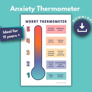 Anxiety Thermometer PRINTABLE for Kids and Teens | Worry, Fear Scale Poster to Identify Feelings | Emotional Awareness | INSTANT DOWNLOAD