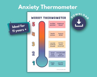 Anxiety Thermometer PRINTABLE for Kids and Teens | Worry, Fear Scale Poster to Identify Feelings | Emotional Awareness | INSTANT DOWNLOAD