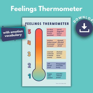 Emotions Thermometer Scale PRINTABLE for Teens | Identifying Feelings Visual Sheet | Teen Therapy, Coaching, Education INSTANT DOWNLOAD