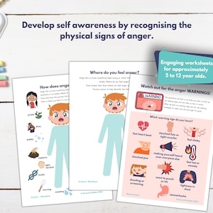 Printable PDF anger resource pack for kids, featuring mindfulness techniques, coping tools and emotional triggers worksheets.