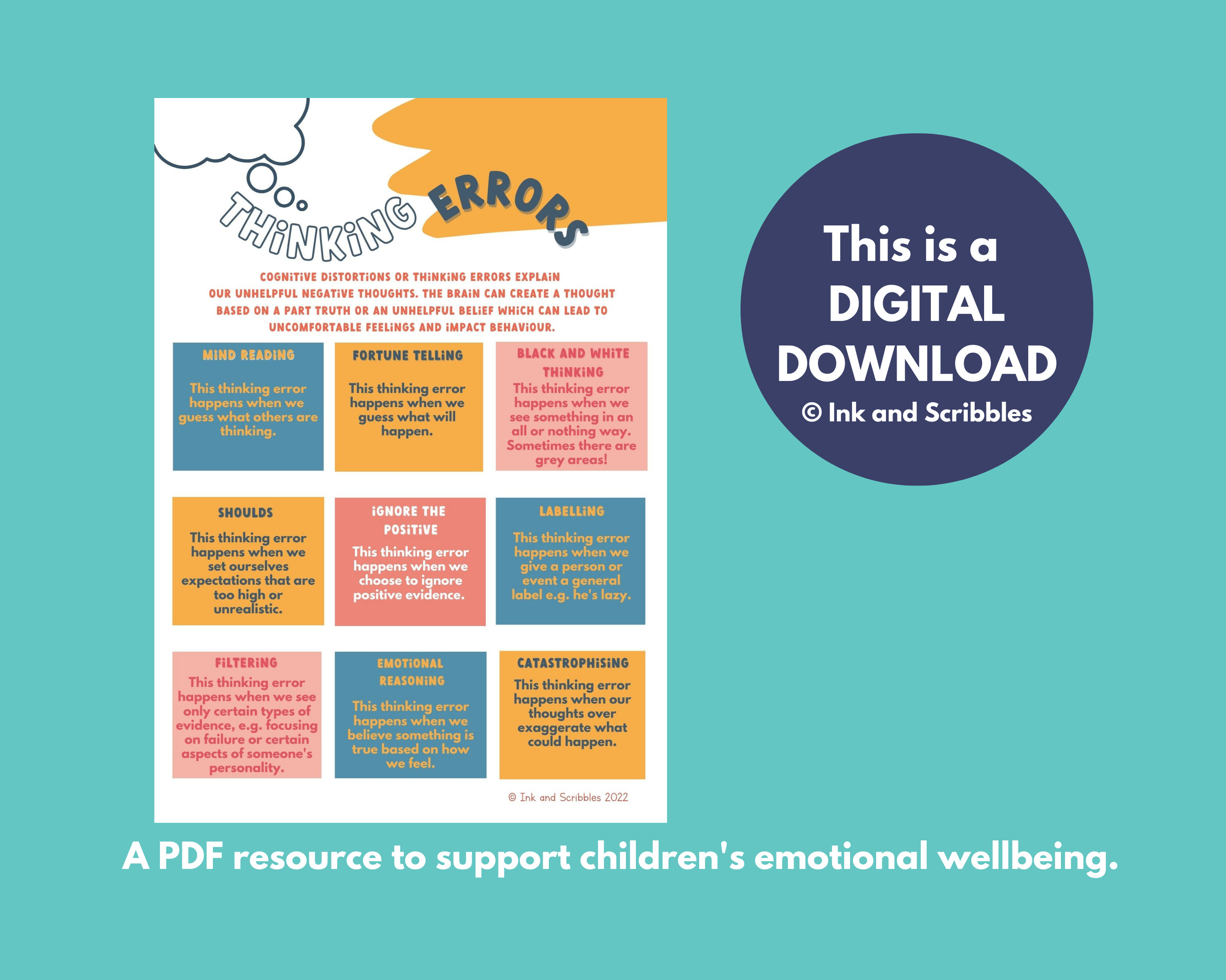 Cognitive Distortions Worksheets: CBT Thinking Errors Resource ...