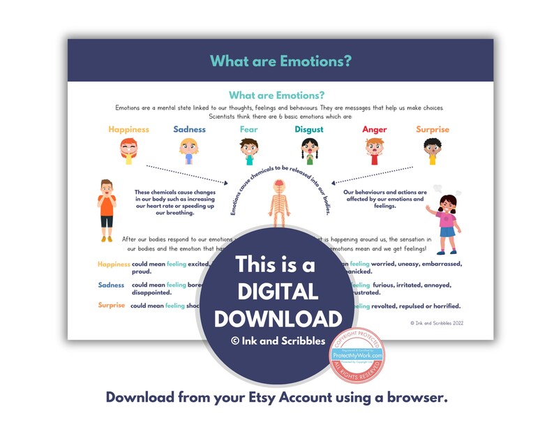 Emotions for Kids Printable Handout: Emotional Literacy (digital ...