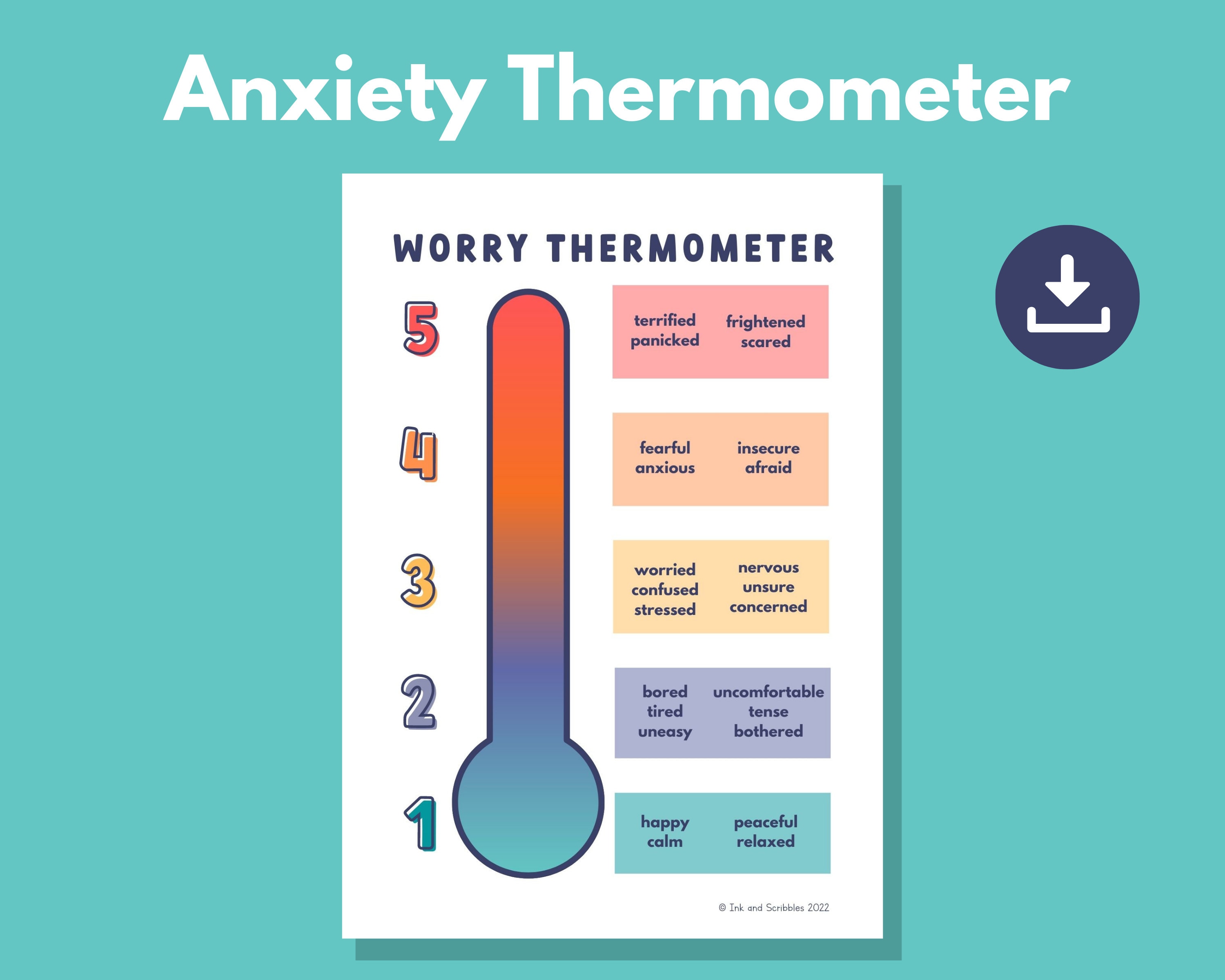 Anxiety Thermometer PRINTABLE for Kids and Teens Worry Scale Etsy UK