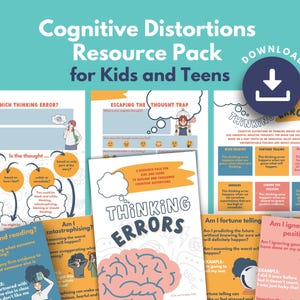Cognitive Distortions Worksheets PRINTABLE for Kids and Teens | Thinking Errors Poster and Cards | CBT Resource | Negative Thought Trap