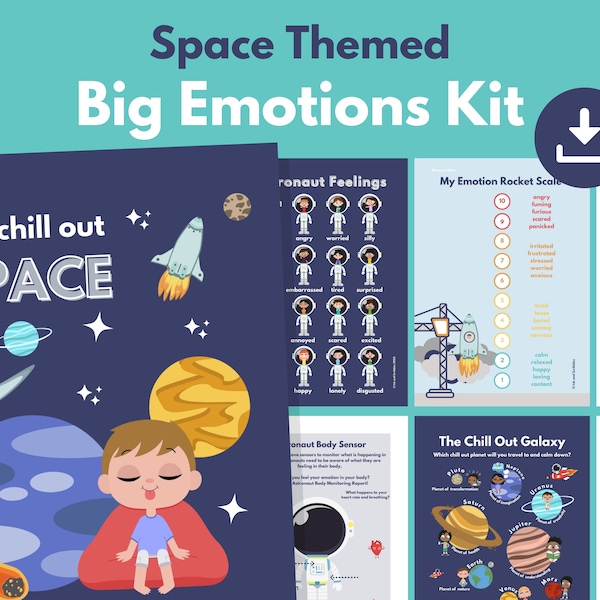 Emotional Regulation SPACE Themed Feelings Worksheets PRINTABLE for Kids | Calm Down Corner | Calming Strategies | Coping Skills