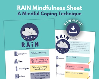 RAIN Coping Technique Poster for Kids: Anxiety Relief (Printable Download)