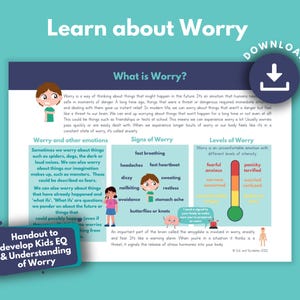Kids Worry Anxiety Information PRINTABLE Handout Sheet | Feelings Emotion Education | SEL for Children | Understanding Anxiety