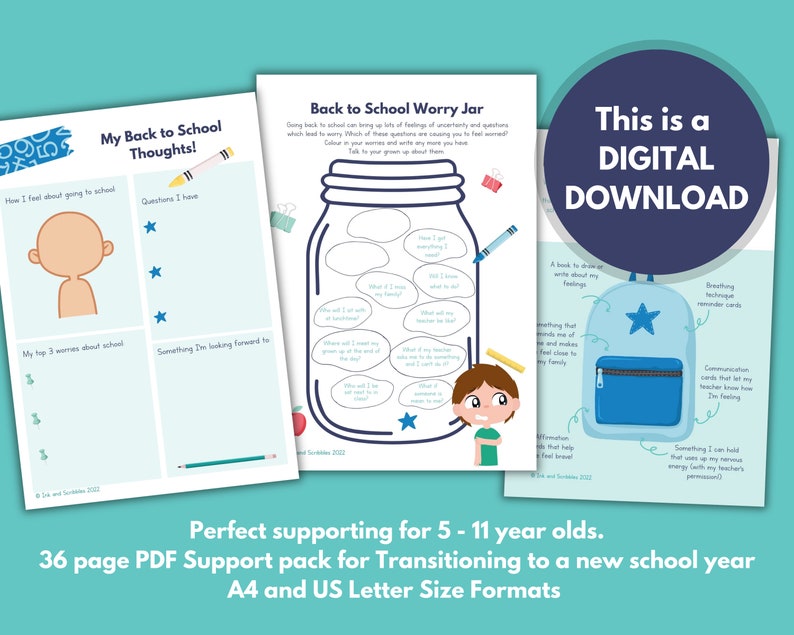 Back to School Worries PRINTABLE Activity Pack Children's Anxiety School Transition Separation Anxiety Kids Confidence SEL image 2