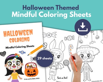 Mindful Halloween Colouring Pages PRINTABLE for Kids | Halloween Activity Sheets PDF | Halloween Mindfulness, Relaxation for Children