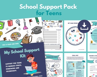 School Support Pack PRINTABLE for Teen Stress Management | Social Skills | Mindfulness | Teen Planners | Self Esteem | Teen Wellbeing