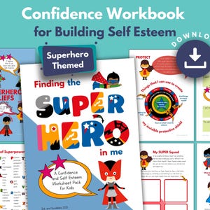Confidence Self Esteem PRINTABLE for Kids | Superhero themed Growth Mindset & Resilience Downloadable PDF Activity Workbook
