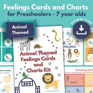 Feelings Cards & Charts Preschooler PRINTABLE Kit | Animal Themed Emotion and Calm Down Cards | Toddler Calming Strategies