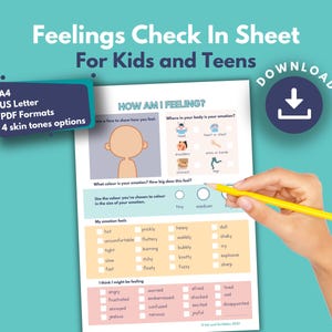 Feelings Check In Sheet PRINTABLE | Identifying Feelings Worksheet for Kids | Understanding Emotions | Kids Therapy Coaching Resource