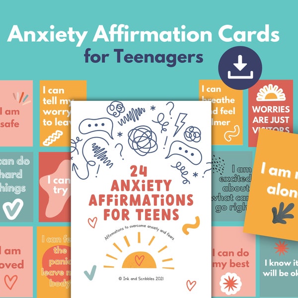 Teen Anxiety Coping Affirmations PRINTABLE | Anxiety Relief Statements | Digital Positive Thinking Cards | Teen Mental Health & Confidence