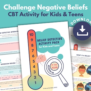 Self Esteem CBT Worksheets for Kids, Teens, Negative Thoughts, Limiting Beliefs | Thinking Errors, Core Beliefs, Cognitive Distortions