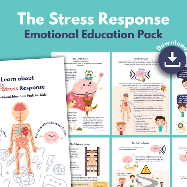 Stress Response, Nervous System Education PRINTABLE for Children | Fight, Flight, Freeze, Fawn | Polyvagal Theory for Kids | Mental Health