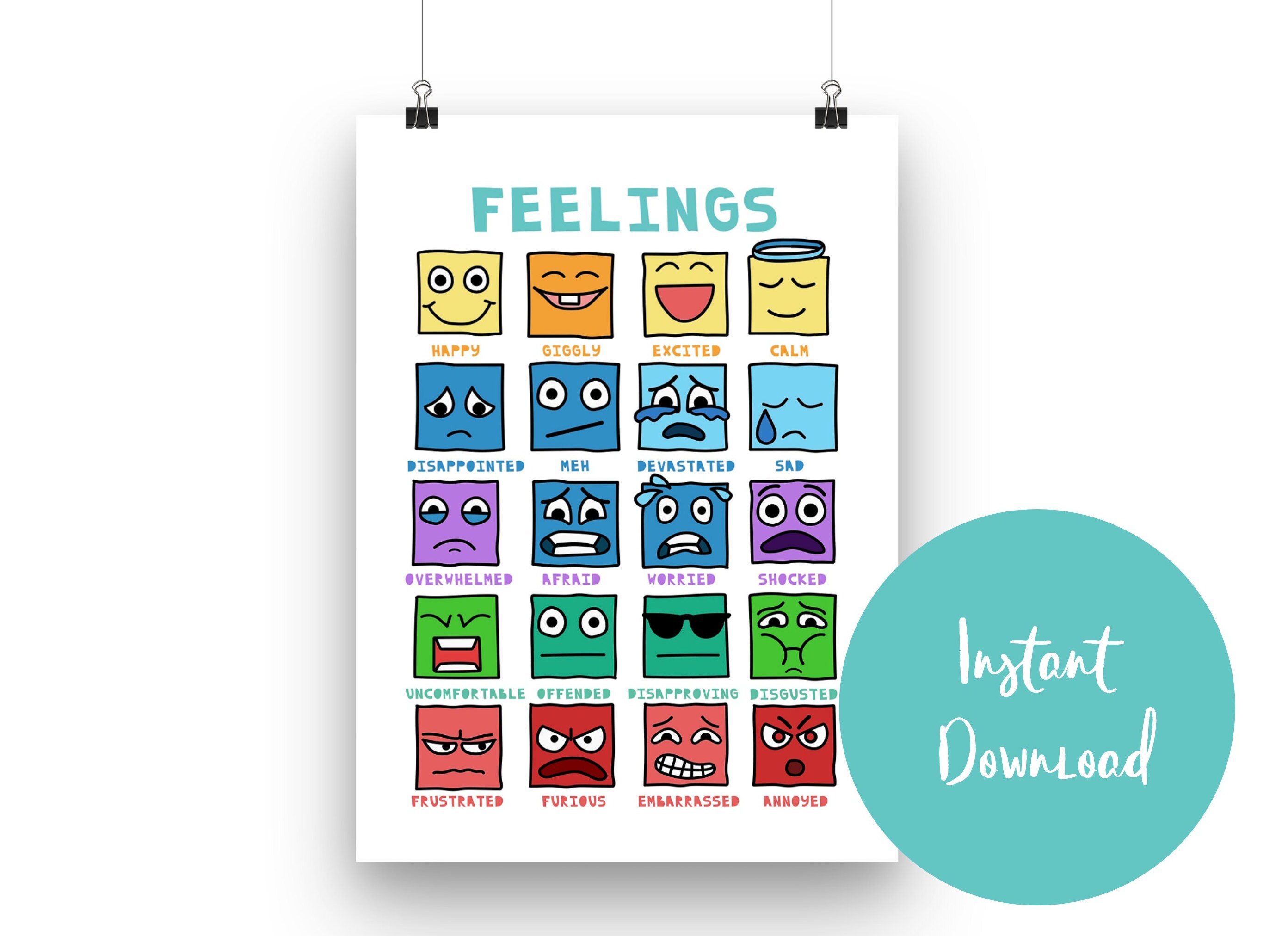 Feelings Chart PRINTABLE for Kids and Teens Identify Emotion - Etsy Israel