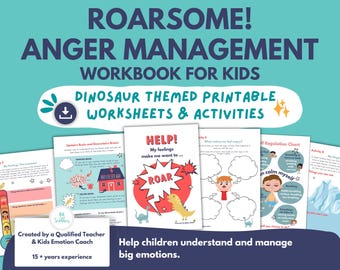 Anger Management for Kids PRINTABLE Workbook | Anger Worksheets, Emotional Regulation & Coping Skills | Dinosaur-Themed Activities