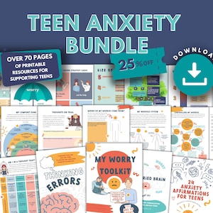 Teen Anxiety Printable Bundle | Coping Tools, Calming Worksheets, Affirmations for Teens | Build Confidence & Emotional Wellbeing