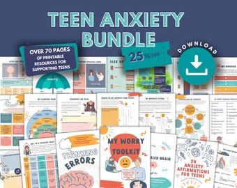 Teen Anxiety Printable Toolkit | CBT Coping Skills Worksheet, Emotional Wellbeing Activities for Ages 10+ (Printable PDFs, Digital Download)