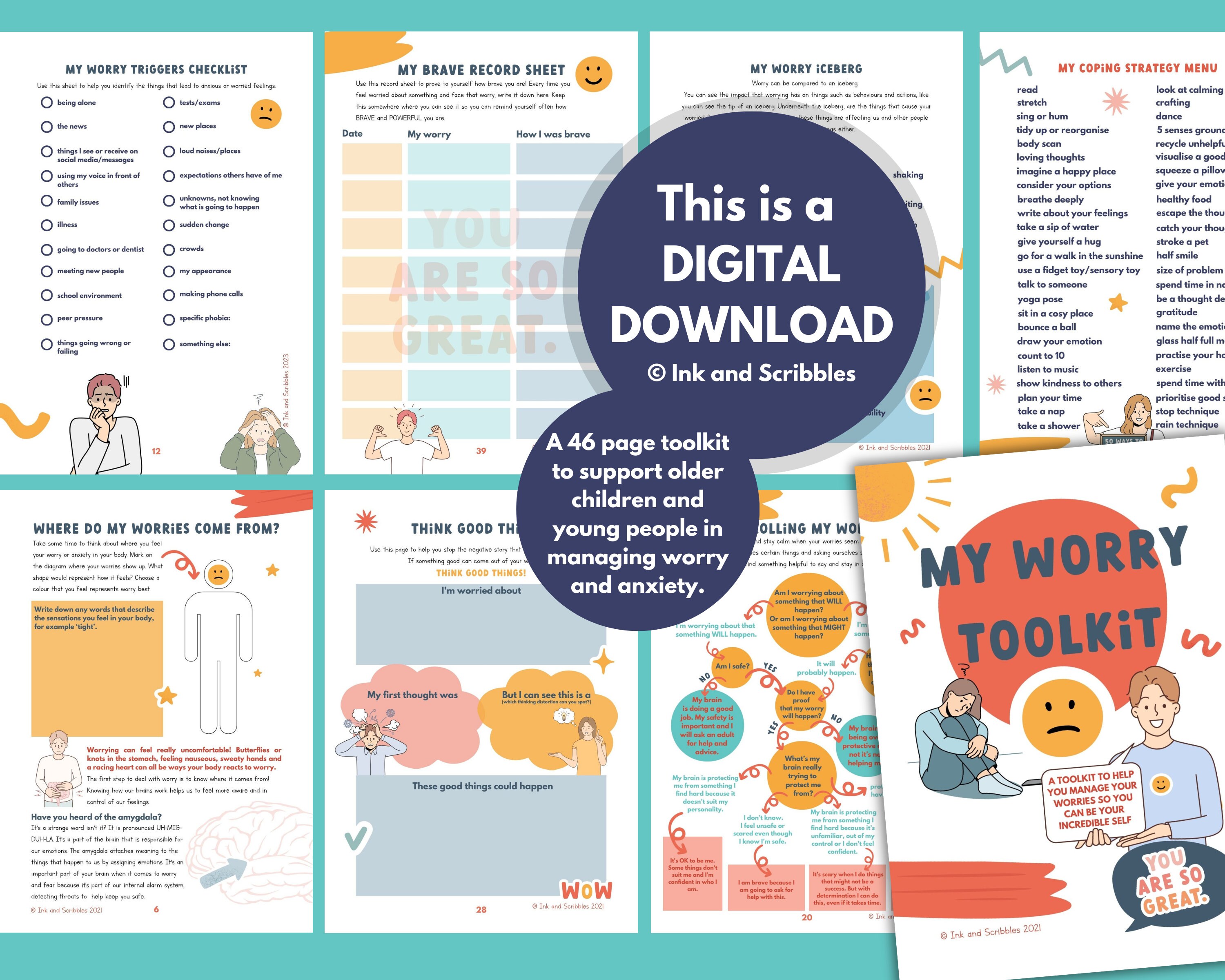 Teen Anxiety Workbook & Worksheets | CBT Coping Skills PRINTABLE | Ages ...