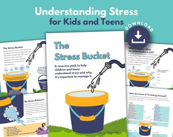 Stress Bucket Worksheets for Kids and Teenagers PRINTABLE | Stress Management Analogy | Coping Skills | Stress Relief | Understand emotions