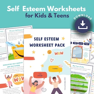 Self Esteem Worksheets for Teenagers | PRINTABLE Positive Thinking & Self Talk | Self Belief, Self Worth, Growth Mindset, Mental Health