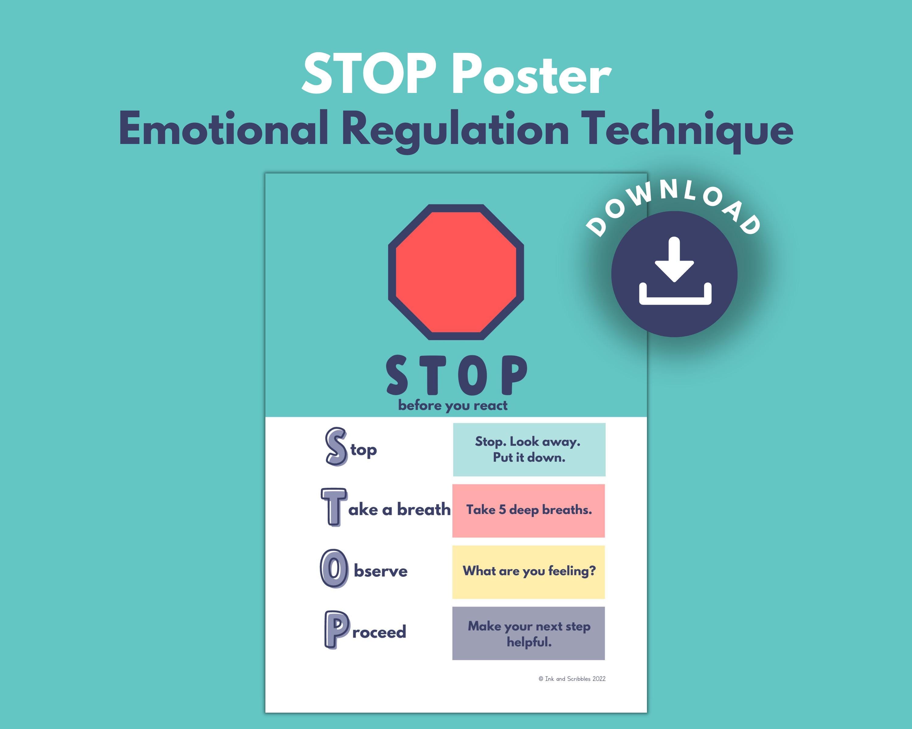 Coping Skills STOP Technique PRINTABLE Poster for Kids Emotional ...