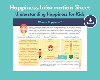 Happiness Emotional Educational Information PRINTABLE Poster for Kids | Wellbeing Mindset Handout | Positive Feelings | Emotion Support