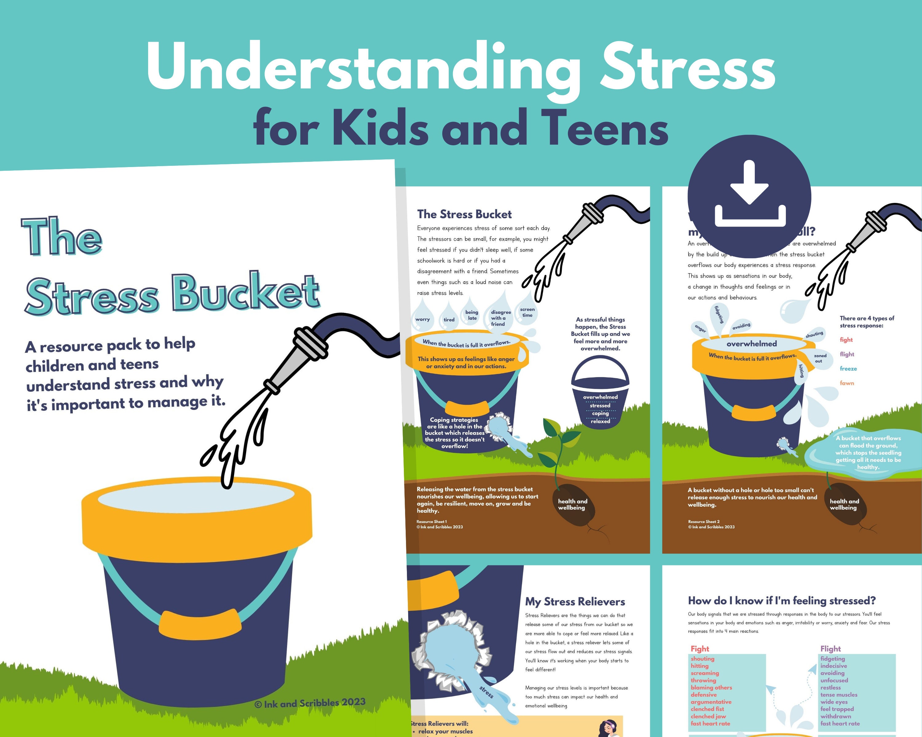Stress Bucket Worksheets for Kids and Teenagers PRINTABLE Stress