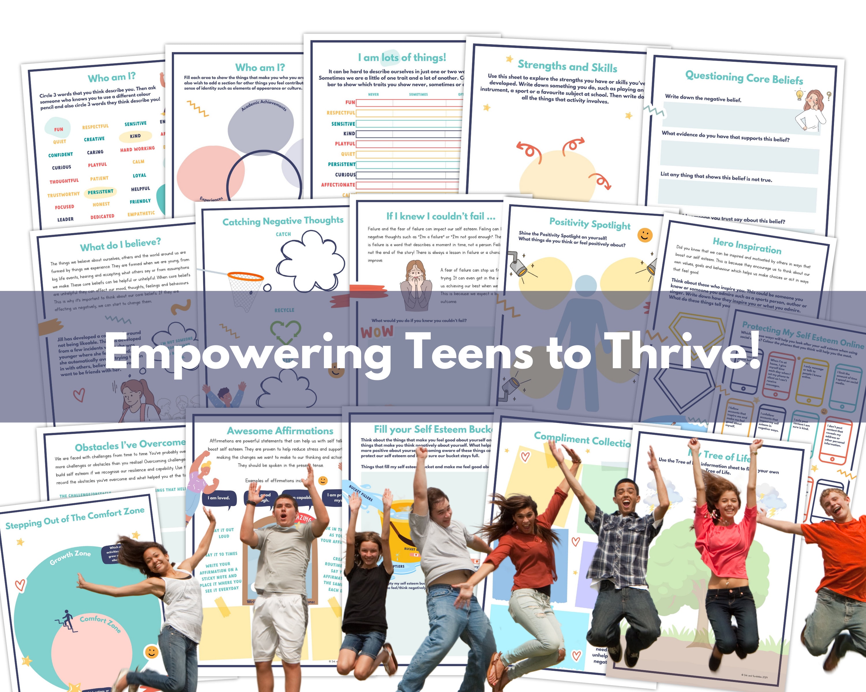 Self Esteem Worksheets for Teens: Positive Thinking (printable PDF) - Etsy