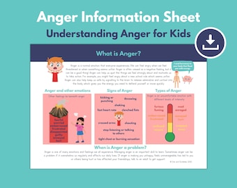 Understanding Anger Kids Educational PRINTABLE Sheet | Anger Warning Signs | Emotional Regulation | Anger Management Handout | SEL