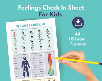 Feelings Worksheet for Kids to Identify Emotions | PRINTABLE Feelings Check In Sheet | Child Mental Health | Social Emotional Learning