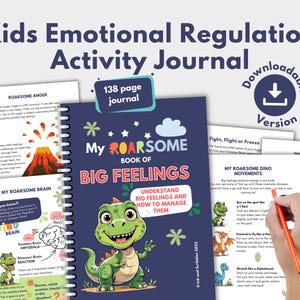 Manual de regulación emocional para niños / Manejo de la ira y sentimientos fuertes (imprimible) / Aprendizaje social y emocional (SEL) con temática de dinosaurios (PDF) para niños de 6 años en adelante